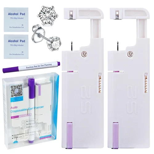 Vista 14 de Firstomato Juego de 2 piercings desechables para la oreja, pistola de perforación de oreja, kit de perforación de cartílago con aretes oro de 24