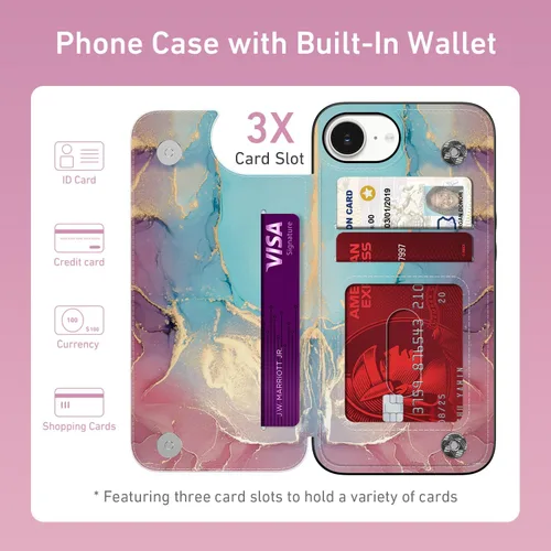 Vista 446 de LETO para iPhone 15 Pro Funda tipo cartera - Tapa tipo folio con patada - Diseños de moda - Tarjetero - Funda protectora para mujeres y niñas - 6.1