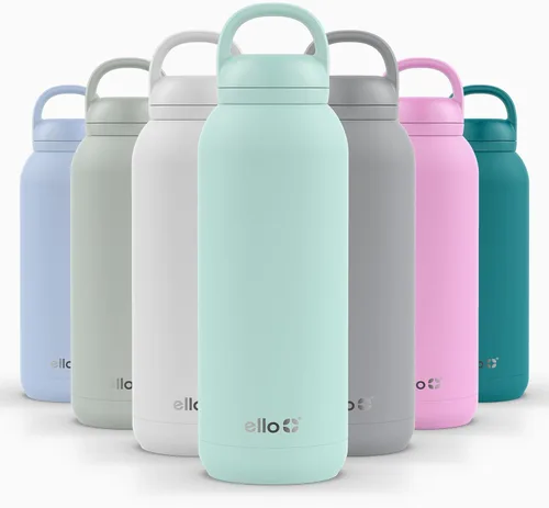 Vista 43 de Ello Cooper Twist - Botella de agua de acero inoxidable de 32 onzas con tapa popote A prueba de fugas Doble pared y aislada al vacío Asa