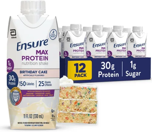 Ensure Max Protein - Batido de proteína sabor a pastel de cumpleaños | Listo para beber | 30 gramos de proteína para la salud muscular | 1 gramo de