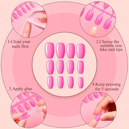 Vista 7 de 720 piezas de uñas postizas cortas, uñas postizas cuadradas medianas, uñas postizas artificiales de cobertura completa, uñas postizas a presión