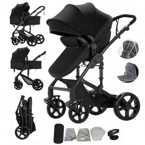 Vista 15 de Cochecito de bebé 2 en 1 con modo moisés, cochecito reversible para bebés, plegable con un solo clic, cochecito de viaje para recién nacido