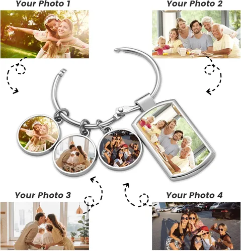 Vista 2 de JUBOPE Personalized Keychains Custom Keychain with Picture Engraving Photo Text Keychain for Men Husband Boyfriend Gifts