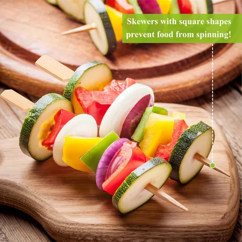 Vista 2 de 300 piezas de pinchos de cóctel de bambú para aperitivos, pinchos de madera FATLODA, elegantes palillos planos para aperitivos, palos de bambú