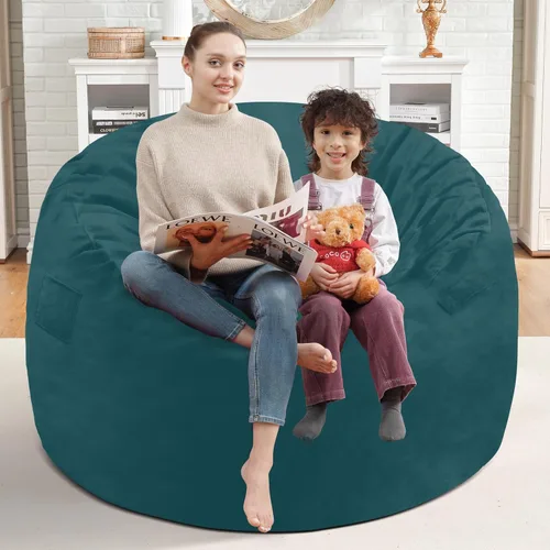 Vista 255 de Puf de 5 pies, puf grande con relleno de espuma viscoelástica, sofá puff esponjoso con funda de terciopelo holandés, puf redondo para sala de estar