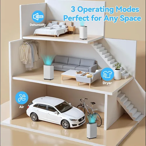 Vista 8 de Deshumidificador de 3000 pies cuadrados, deshumidificadores de 30 PT/24 horas con manguera de drenaje para el hogar, deshumidificador de compresor