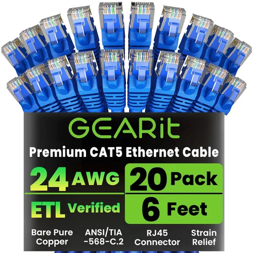 Vista 13 de GearIT Paquete de 20 cables de conexión Ethernet Cat5e de 1 pie - Cable de red LAN RJ45 sin enganches, color negro