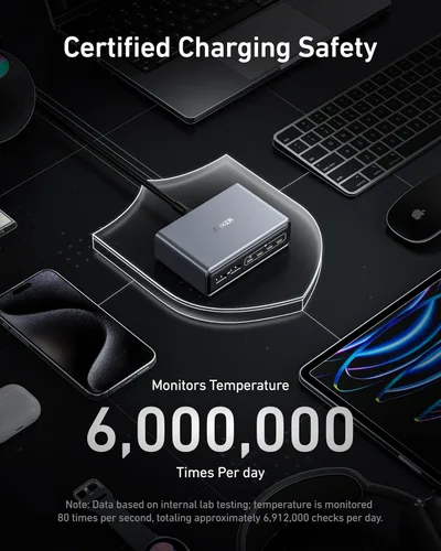 Vista 5 de Anker Estación de carga Prime, cargador de escritorio GaN de 6 puertos de 200 W, cargador USB C de carga rápida para múltiples dispositivos