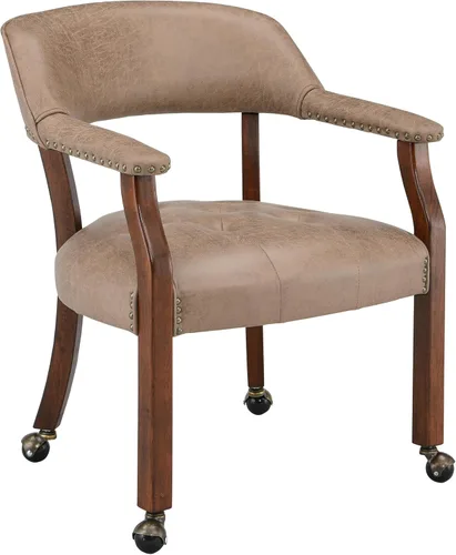 Vista 24 de MODERION Sillas de comedor con ruedas y brazo, sillas de capitán Caster Boss con patas de madera maciza, sillas de escritorio de oficina con botón