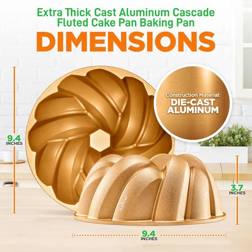 Vista 2 de NutriChef Molde para pasteles de 9 pulgadas, molde para hornear pasteles de aluminio fundido a presión pesado con 2 capas de revestimiento