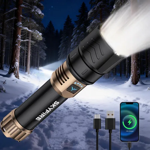 Vista 10 de Linternas recargables de alto lúmenes con lente de encendido, 5000 linternas tácticas súper brillantes, zoomable, 6 modos, luz de flash impermeable