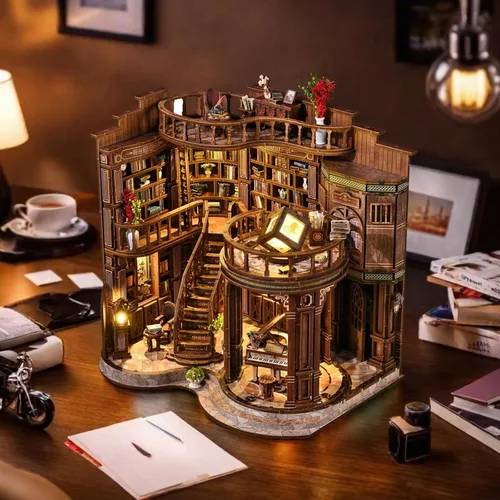 Vista 7 de Lannso Kit de casa de muñecas en miniatura, kit de casa de muñecas, mini casa de muñecas de madera hecha a mano para regalo de adultos (AWO2-003)