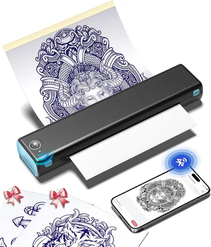 Vista 14 de Phomemo Impresora de plantilla de tatuaje, impresora térmica inalámbrica M08F con 10 piezas de papel de transferencia, compatible