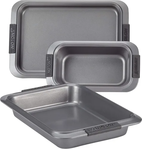 Vista 6 de Anolon Advanced - Juego de utensilios antiadherentes para hornear, moldes para hornear con empuñaduras, 5 piezas, color marrón