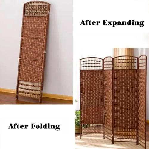 Vista 4 de Foldable Brown Rattan Room Divider, Low-Profile Privacy Screen, Space-Saving Partition, 100x40cm, 4 Panels, Easy Storage, Ideal for Living Room &