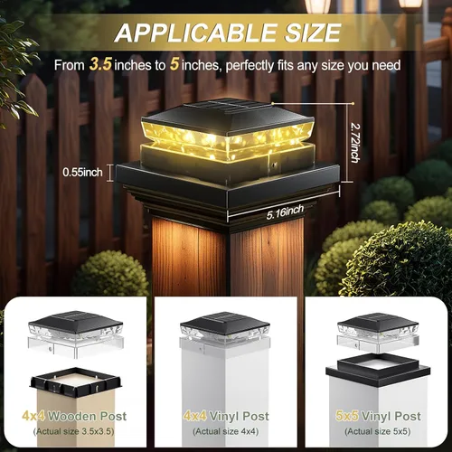 Vista 5 de Luces Solares para Tapas de Postes Paquete de 6, Luces Solares Impermeables para Postes de Valla, 4x4 IP65 Luz Negra para Exteriores para Terraza