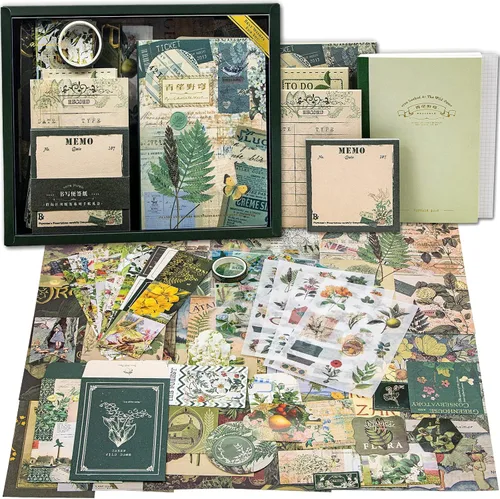 Kit de Suministros para Scrapbooking, Kit de Scrapbook Estético Botánico Vintage para Bullet Journal Junk Journal A6 Cuaderno de Cuadrícula