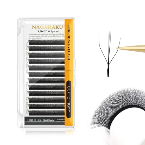 Vista 145 de NAGARAKU Extensión de pestañas en forma de W 3D con volumen en racimo, abanico prefabricado, pestañas postizas de visón sintético mate negro