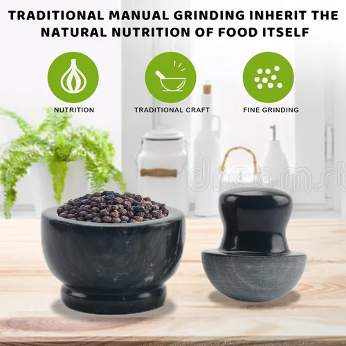 Vista 6 de Comie Juego de mortero y mortero de mármol, trituradora de píldoras en forma de hongo y molinillo de especias, molinillo de café manual, 3.7