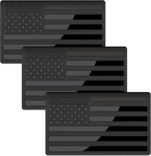 Vista 12 de Calcomanías de Emblema de Bandera Americana Completamente Negra de Metal 3D en Relieve (1 Par), Calcomanías de Coche de Bandera de EE.UU. negro