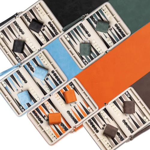 Vista 4 de Juegos de backgammon Lingle para adultos, juego de mesa clásico con estuche plegable de cuero sintético para backgammon, juego de backgammon Negro