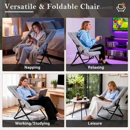 Vista 51 de Silla platillo, cómodas sillas de dormitorio, silla plegable de piel sintética de gran tamaño, silla plegable con marco de metal para sala de estar