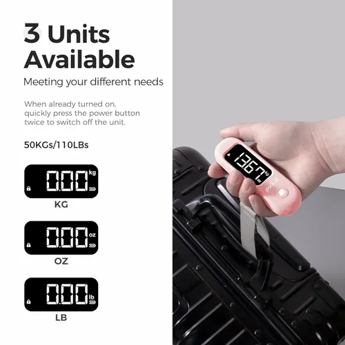 Vista 4 de pack all Báscula de equipaje de 110 libras, báscula digital de equipaje de mano, báscula de peso para maleta de viaje con pantalla LCD, batería