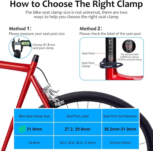 Vista 3 de NUWAB Abrazadera de poste de asiento de bicicleta premium, collar de tija de sillín de liberación rápida para bicicleta con aleación de aluminio