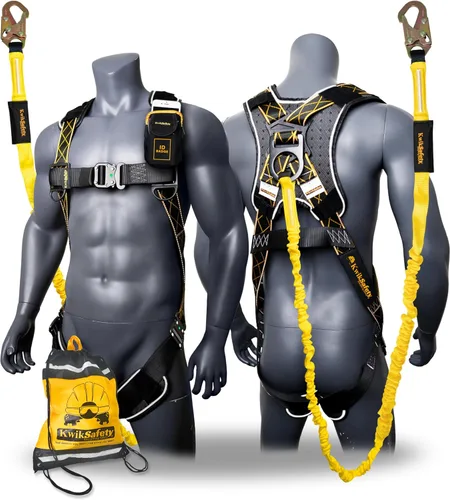 KwikSafety - SCORPION Safety Harness [w/Attached 6ft Lanyard] Safety Harness Fall Protection Kit ANSI OSHA