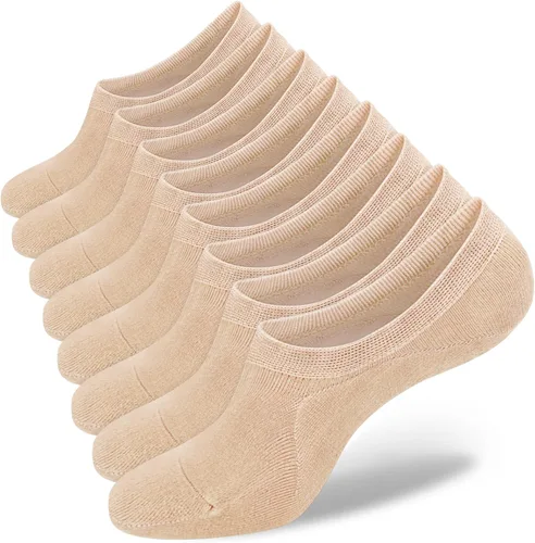 SIXDAYSOX Calcetines invisibles para mujer, 4-8 pares, corte bajo, antideslizantes, forro de algodón invisible 4 pares-4 beige