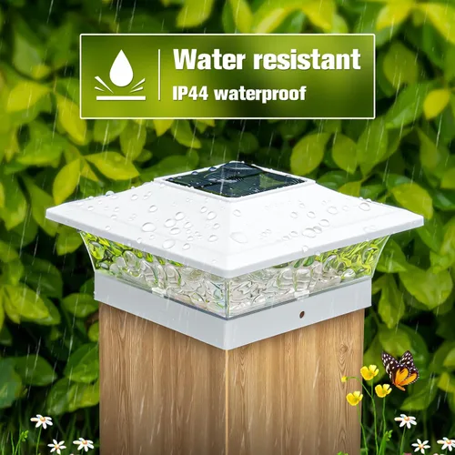Vista 6 de VOLISUN Luces solares para exteriores de 4 x 4/6 x 6 pulgadas, de madera/vinilo, para patio, jardín, blanco cálido con 2 modos de iluminación