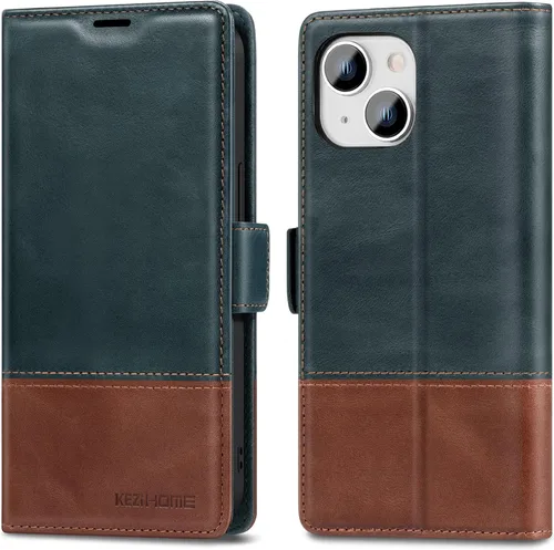 Vista 24 de KEZiHOME Funda tipo cartera compatible con iPhone 15 Pro Max, de piel auténtica [bloqueo RFID], ranura para tarjetas, soporte magnético, funda