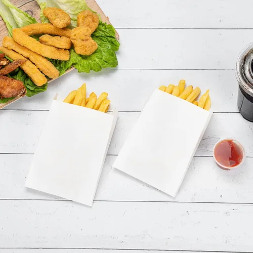 Vista 4 de Restaurantware Bag Tek - Bolsas de papel de 4.3 x 1.5 x 6.3 pulgadas para aperitivos, 100 bolsas desechables para papas fritas, a prueba de grasa
