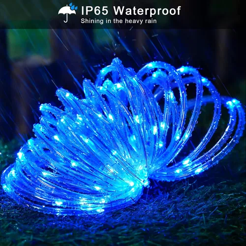 Vista 6 de JMEXSUSS 2 * 200 luces LED rosas solares tipo cuerda, 66 pies IP65 impermeables, luces solares de cadena para exteriores, 8 modos de luces navideñas
