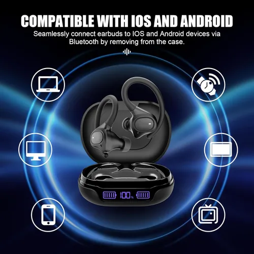 Vista 7 de APEKX Auriculares inalámbricos verdaderos, ganchos de ajuste seguro para orejas pequeñas, auriculares Bluetooth para iPhone, IPX7 impermeable