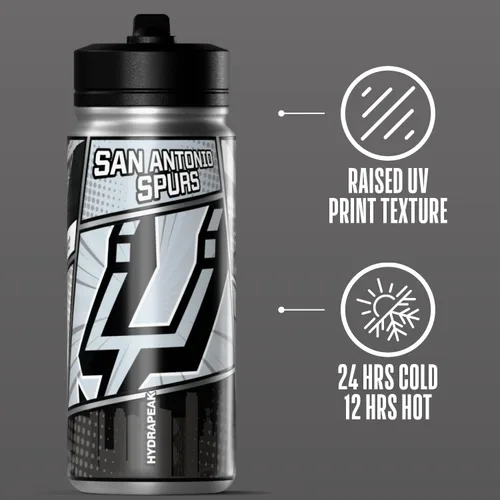 Vista 127 de Hydrapeak x NBA Los Angeles Lakers Botella de agua de 591 ml de acero inoxidable, botella deportiva con doble pared aislada con licencia