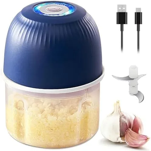 Picadora eléctrica de ajo, mini procesador de alimentos para cocina, 8.5 fl oz, condimentos y picadora de especias, picadora portátil de verduras,