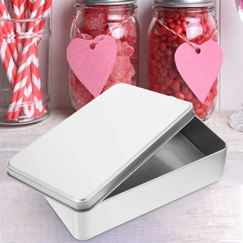 Vista 3 de Luxshiny Contenedores de comida 3 piezas, caja de almacenamiento de hojalata, caja de hojalata rectangular, contenedor de lata para dulces, tarro