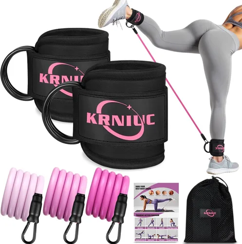 Ankle Resistance Bands with Cuffs, Resistance Bands for Working Out, Home Gym Workout Equipment for Women, Pilates Exercise, Hip, Leg, Glute Ankle