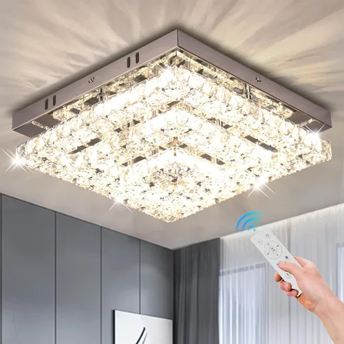 Vista 15 de Lámpara de Araña de Cristal Regulable de 11.8", Luz de Techo de Cristal, Lámparas de Araña Modernas de Montaje al Ras, Lámpara de Techo