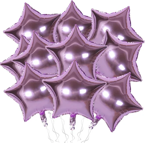 Vista 5 de Globos de papel de aluminio con forma de estrella de arena beige, marrón y blanco, 10 globos de Mylar en forma de estrellas de 18 pulgadas