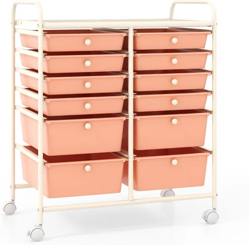 Vista 15 de RELAX4LIFE Carrito de almacenamiento con ruedas de 12 cajones, carrito de utilidad con ruedas para herramientas de papel, suministros de arte