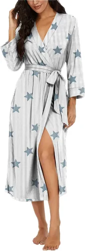 Vista 27 de VINTATRE Bata tipo kimono para mujer, bata larga de punto, ligera, suave, ropa de dormir con cuello en V, casual, ropa de descanso para mujer Verde