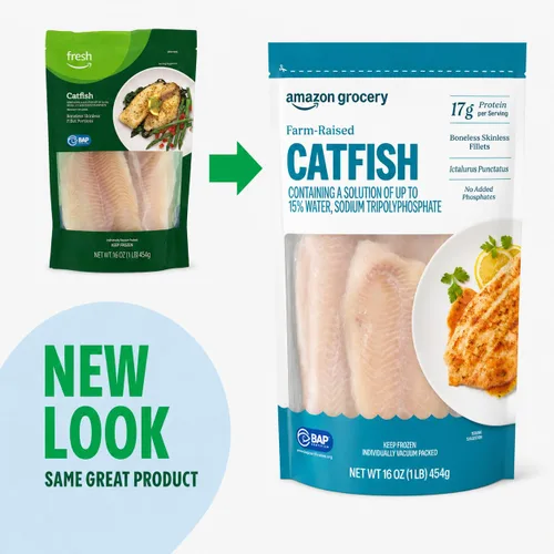 Vista 2 de Amazon Fresh - Filetes de bagre sin hueso y sin piel en porciones, congelados, origen responsable, 1 libra
