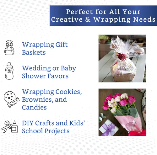 Vista 2 de FIESTA WRAPS Rollo de celofán transparente (16 pulgadas x 220 pies) - Rollo de celofán - Papel de envoltura transparente para envolver cestas
