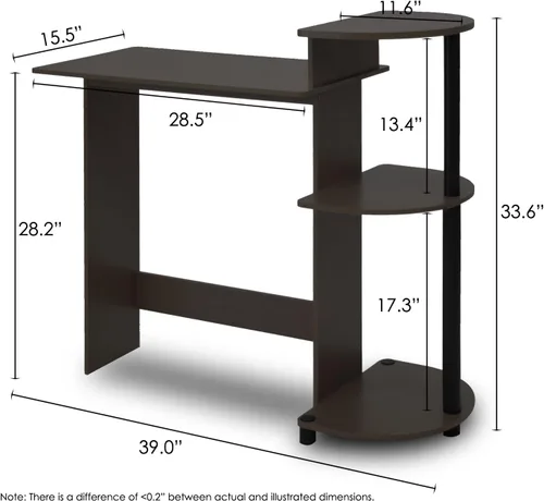 Vista 3 de Furinno COMPACT Desk, 28.5" Wide Gaming Desk with Shelves, Computer Desk with Book Shelf, Office Desk for Home Office, Study Room, Dorm, Bedroom
