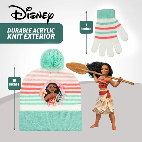 Vista 5 de Disney Moana Girls Beanie Winter Hat and Mittens Cold Weather Set, Age 2-4 and 4-7 Years