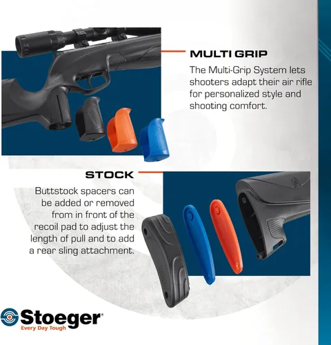 Vista 3 de Stoeger Combo de Rifle de Aire S8000-E TAC - Calibre .177 - Sintético Negro con Mira Telescópica de Objetivo Ajustable 3-9x40