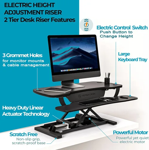 Vista 6 de VERSADESK PowerPro - Convertidor de escritorio de pie de 36 pulgadas, elevador de escritorio eléctrico de altura ajustable para estar de pie o Negro
