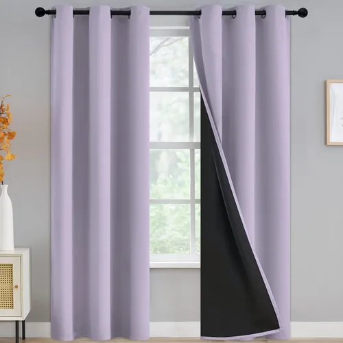 Vista 66 de Yakamok Cortinas 100% opacas para dormitorio, 2 paneles, cortinas de ventana completamente opacas, paneles de ventana con aislamiento térmico